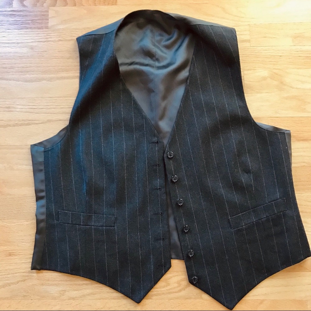 Reversible Grey Wool Pinstripe Vest